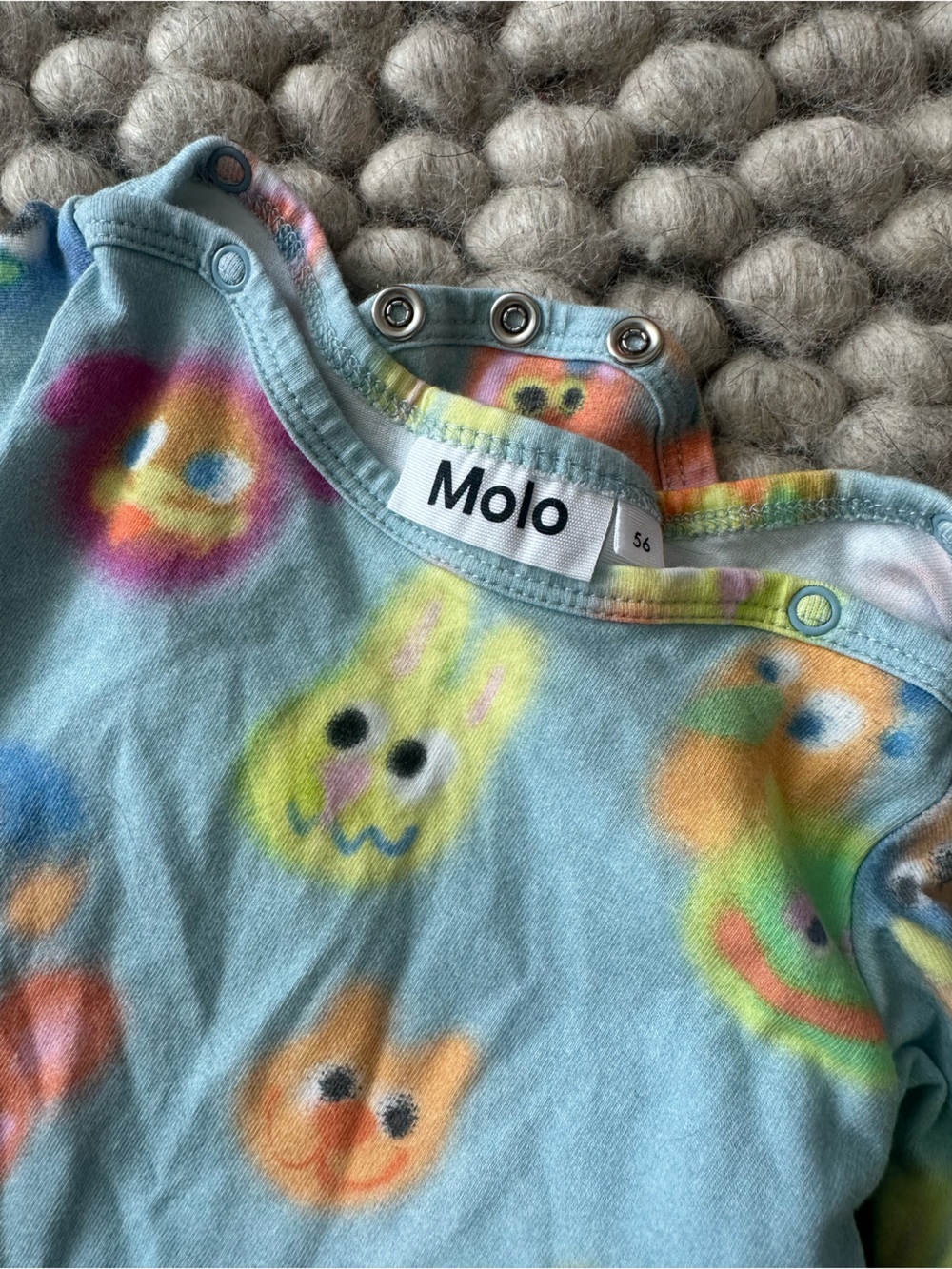 Molo Light Blue Multicolor Kids Bodysuit with Playful Faces